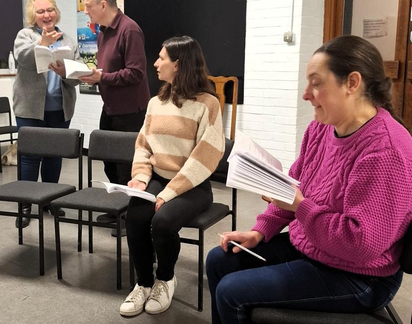 The cast of Blithe Spirit in rehearsal