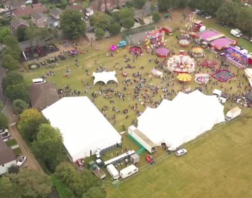 Aerial photo of Burghfest 2021 by day (reduced fairground in 2026)