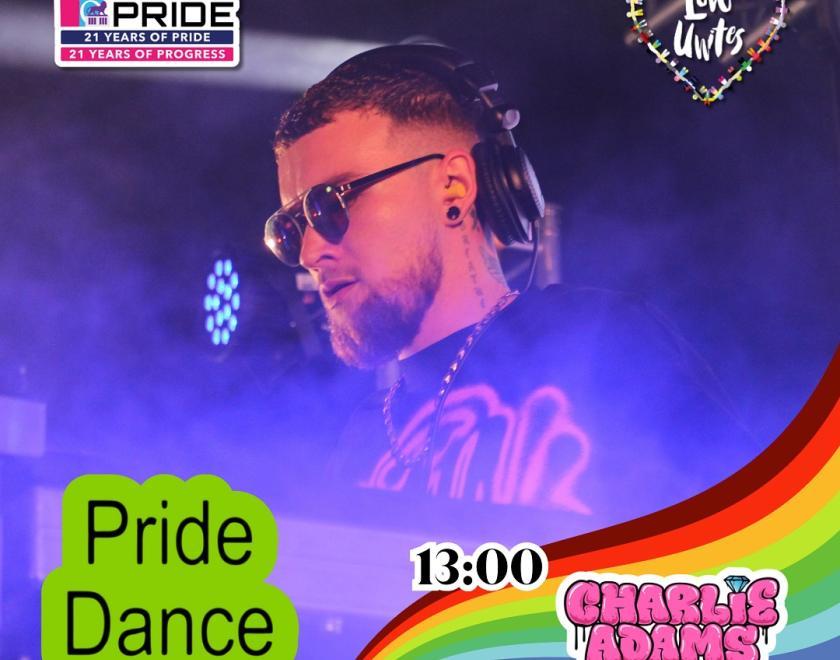 Charlie Adams is DJing the PrideDance tent at Love Unites 2024