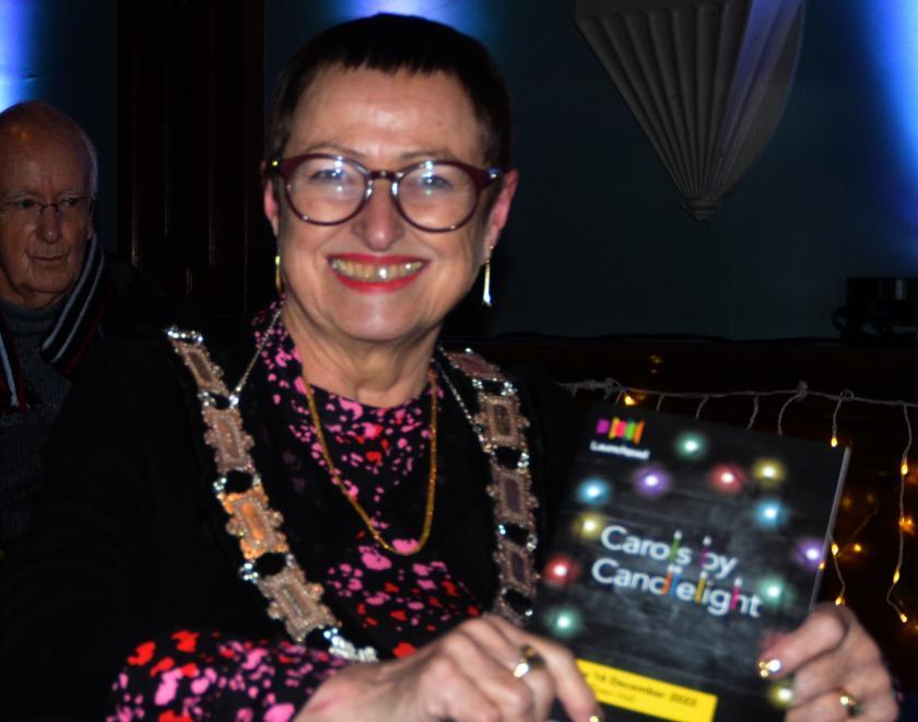 Deputy Mayor of Reading (and Launchpad trustee) Debbie Edwards at the 2023 Launchpad Carols By Candlelight
