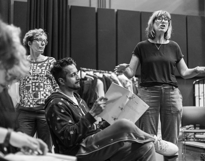 Rehearsals underway for RABBLE Theatre's Glitch - The True Story of the Post Office Scandal Written by Zannah Kearns