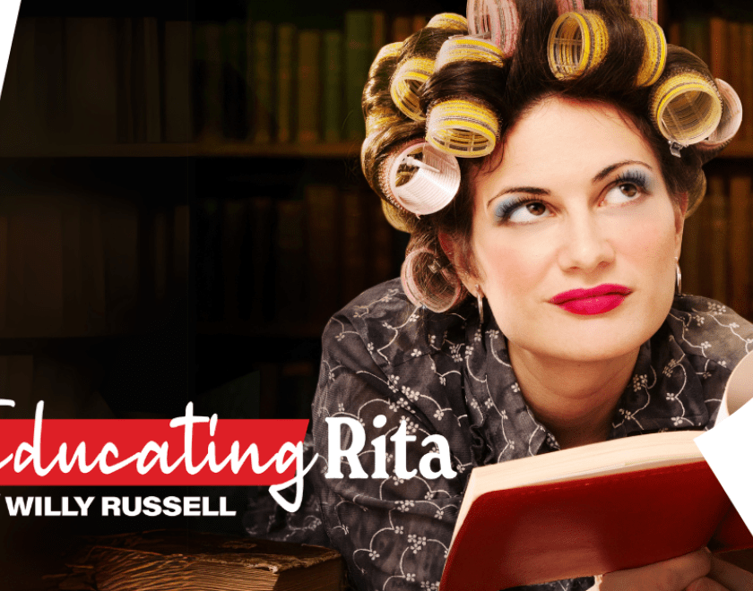 Poster for Educating Rita, with a woman with curlers in her hair reading a book