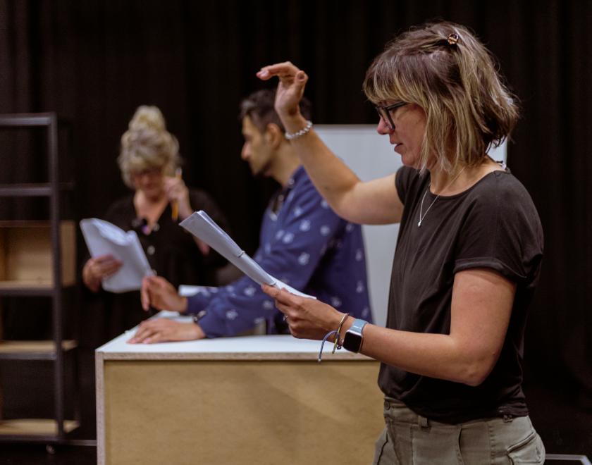 Rehearsals underway for RABBLE Theatre's Glitch - The True Story of the Post Office Scandal Written by Zannah Kearns