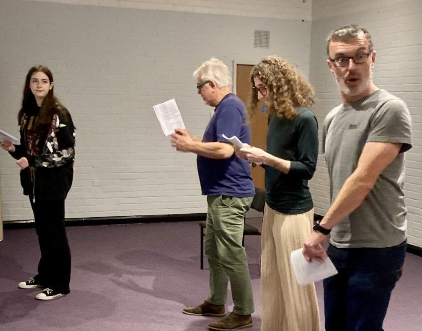 The cast of Twyford Drama's panto Aladdin in rehearsal