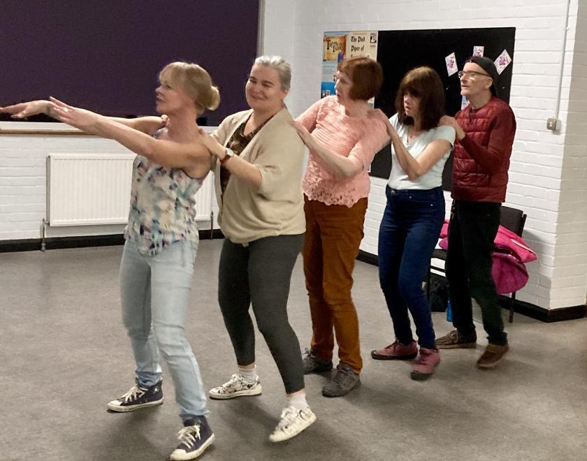 The cast of Twyford Drama's panto Aladdin in rehearsal