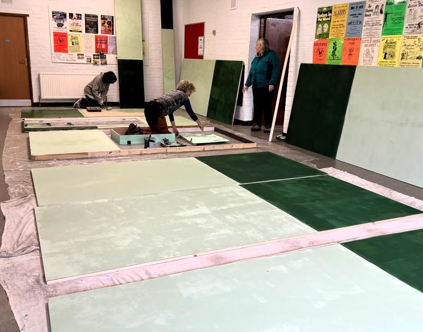 Painting the scenery for Traitor At The Beeches at Twyford Drama