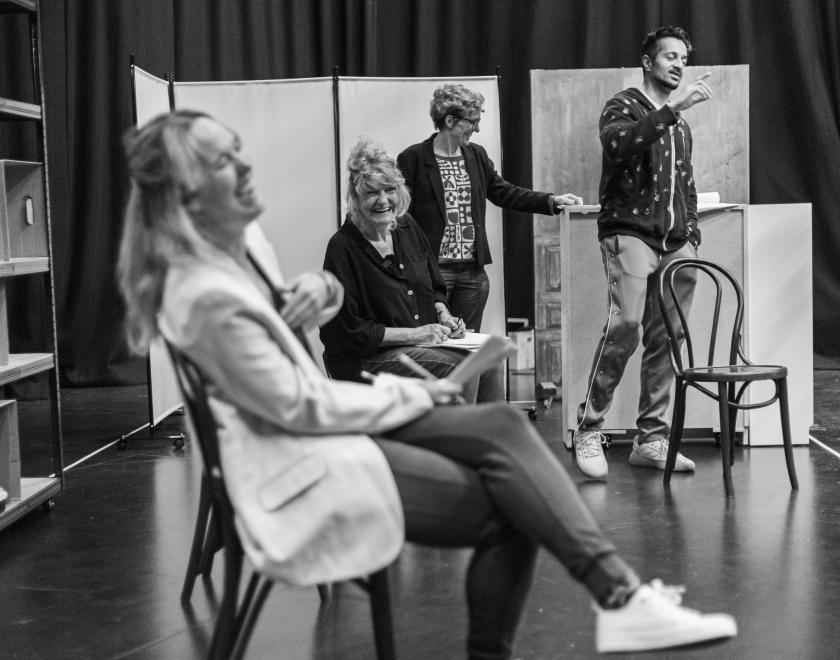 Rehearsals underway for RABBLE Theatre's Glitch - The True Story of the Post Office Scandal Written by Zannah Kearns