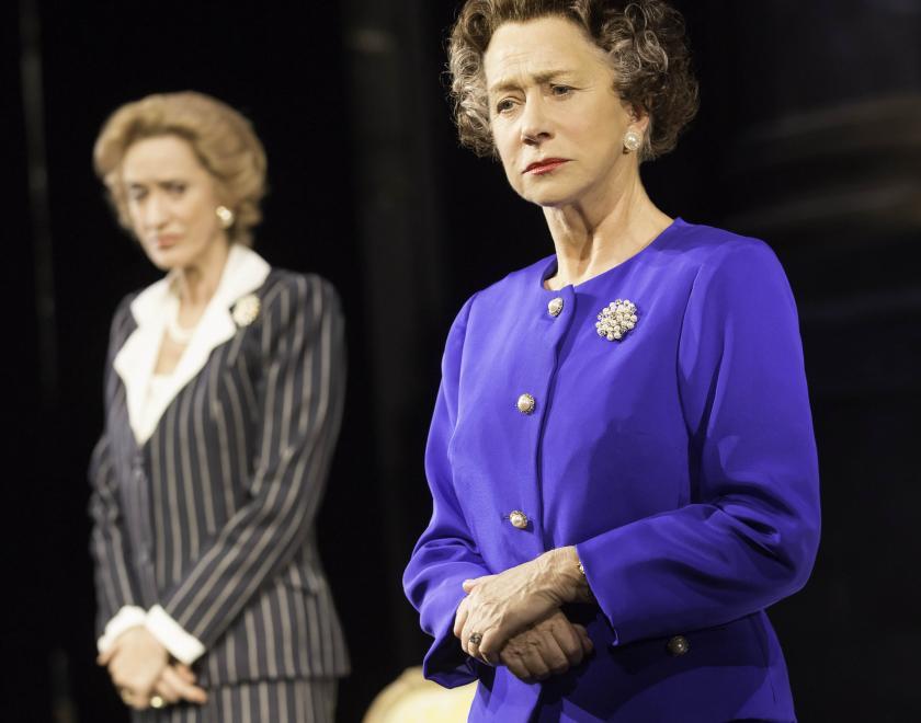 NTL 2026 The Audience - Margaret Thatcher (Haydn Gwynne) and Queen Elizabeth II (Helen Mirren). Photo by Johan Persson