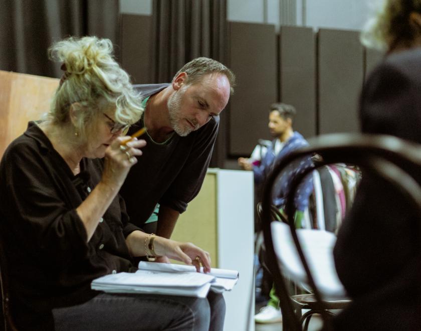 Rehearsals underway for RABBLE Theatre's Glitch - The True Story of the Post Office Scandal Written by Zannah Kearns