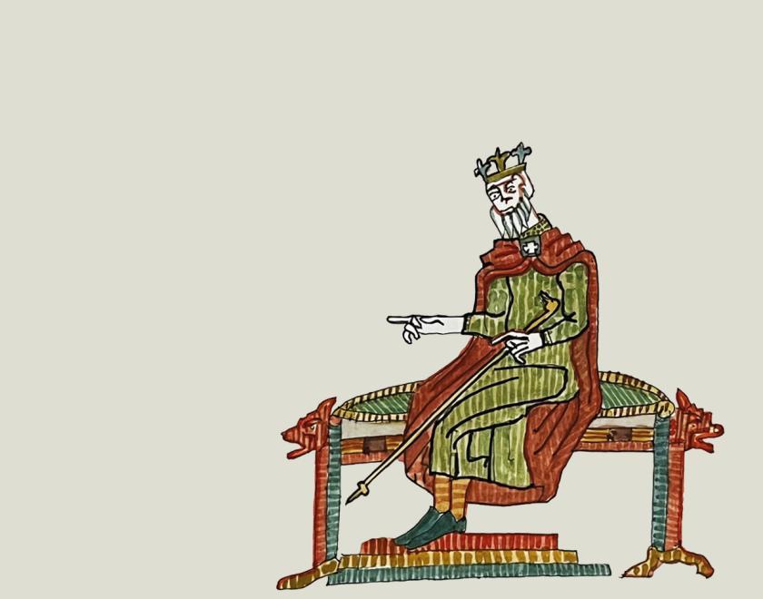 Illustration from book: king on a throne