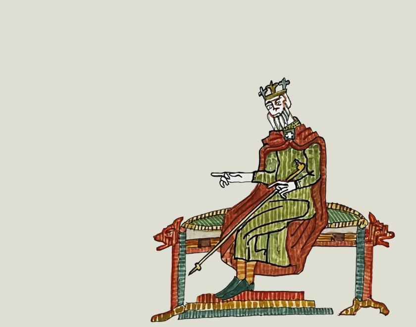 Illustration from book: king on a throne
