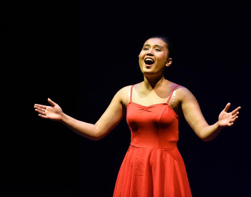 SOTA pupil performing on stage at the Wilde Theatre