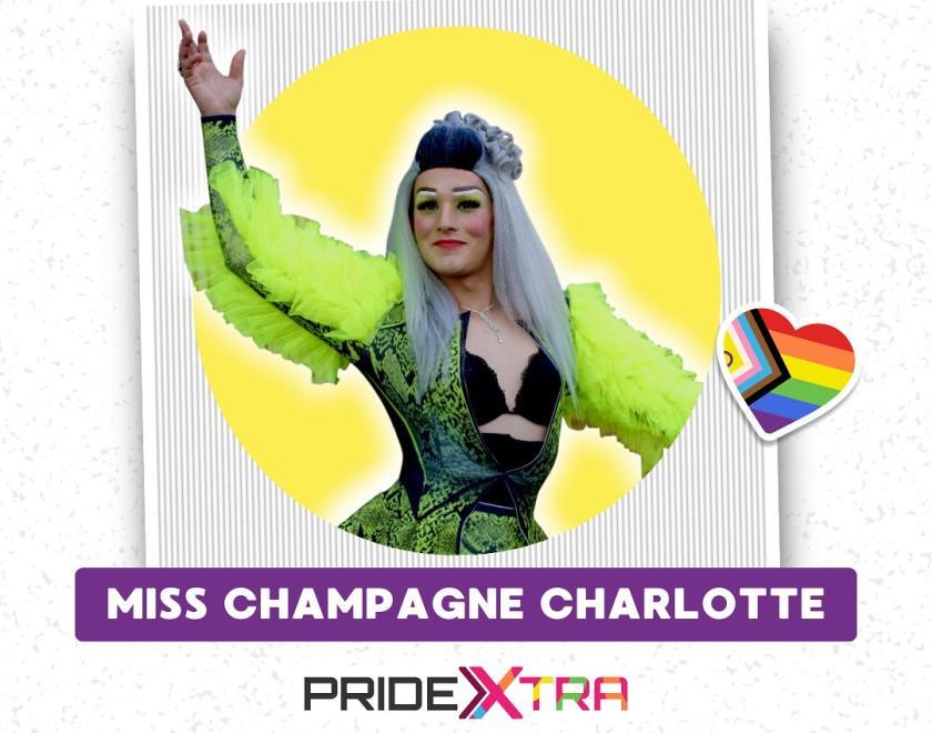 Miss Champagne Charlotte is performing on the PrideXtra stage at Reading Pride's Love Unites