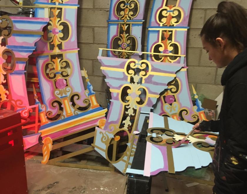 Traditional sets and props are finished and hand painted in the workshop