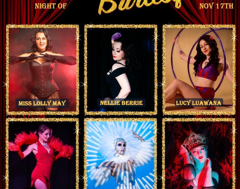 Line-up of performers at D'Lecter Cabaret's Night of Burlesque at Sub89 