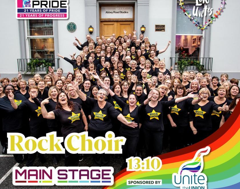Rock Choir is performing on the Main Stage at Reading Pride Love Unites 2024