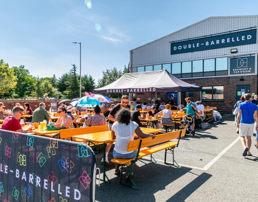 Drinking in the sunshine at Double-Barrelled Brewery in Reading