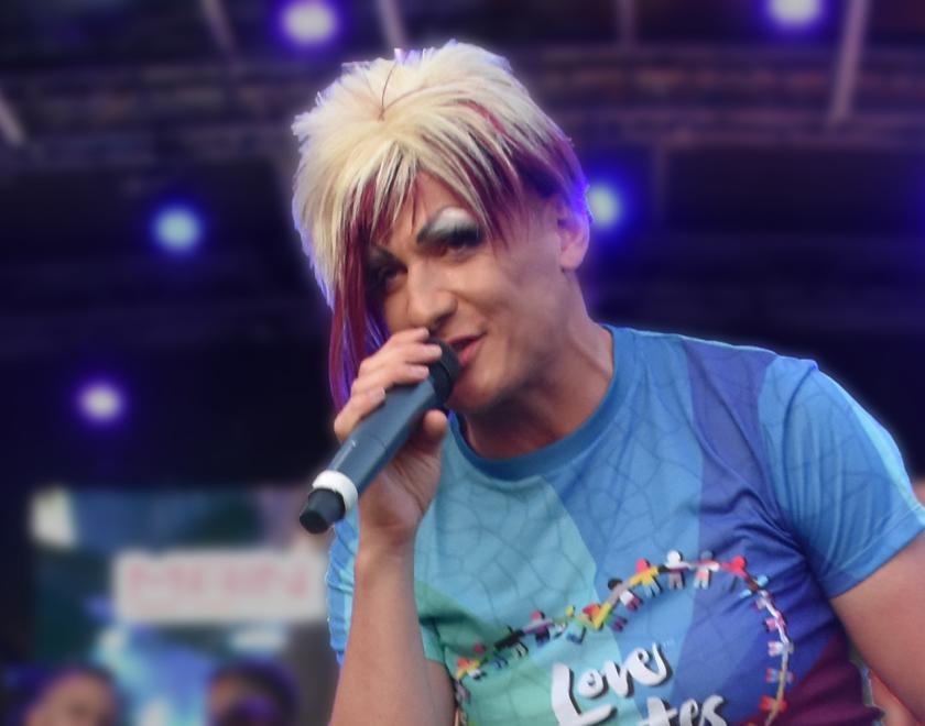 Wilma Fingadoo hosts on the main stage at Reading Pride Love Unites 2022
