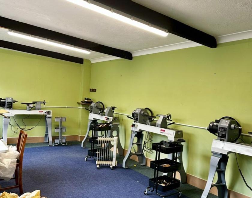 The Love Heartwood Woodturning Workshop with 4 lathes.