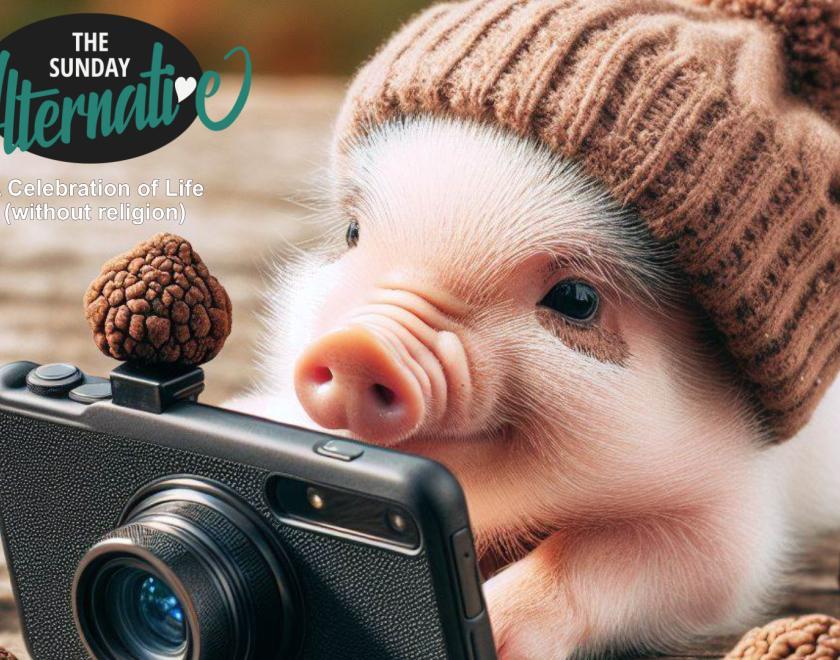 A piglet taking a photo