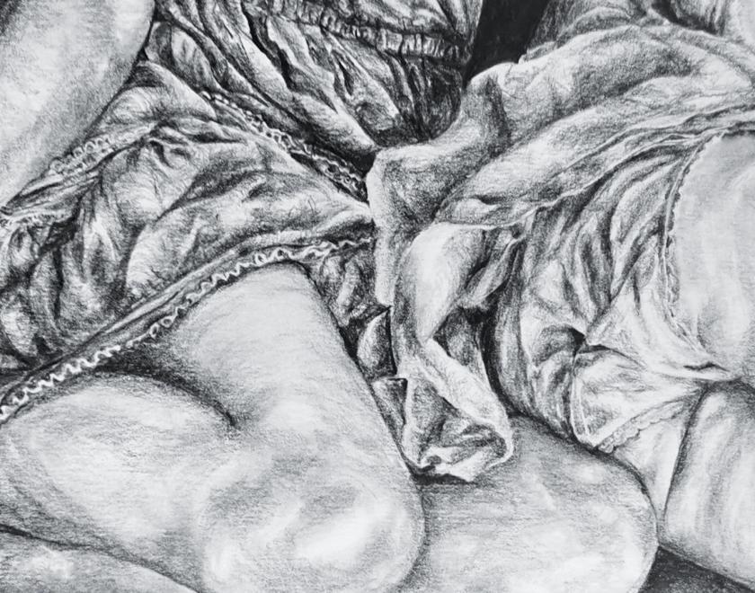 cropped graphite pencil drawing of artists daughters 