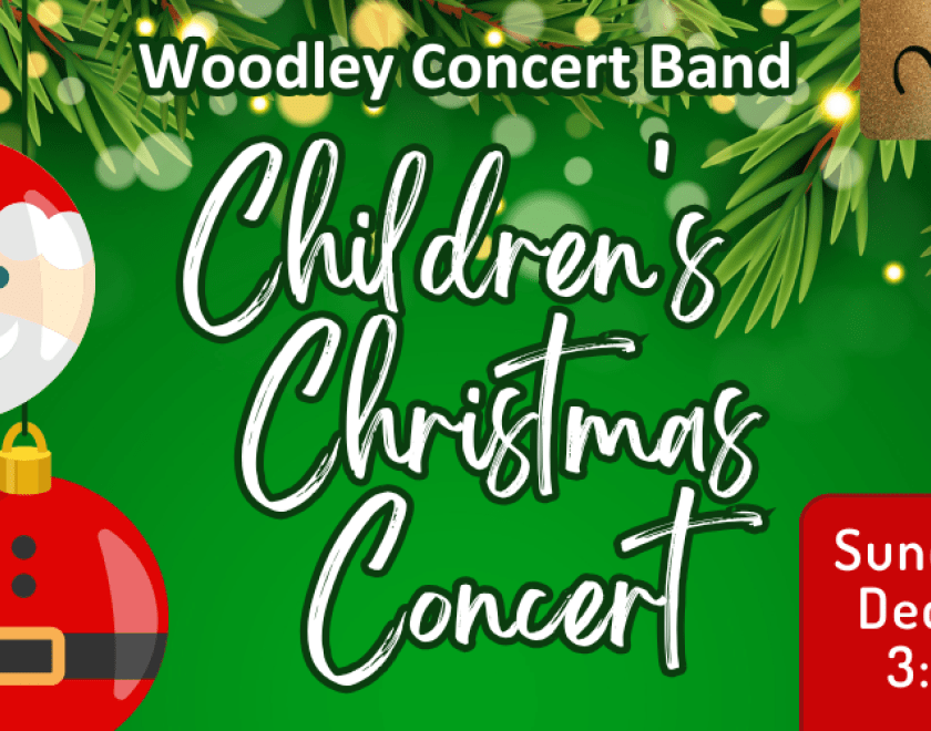 Banner image for WCB Children's Christmas Concert with festive green garland and Father Christmas baubles.