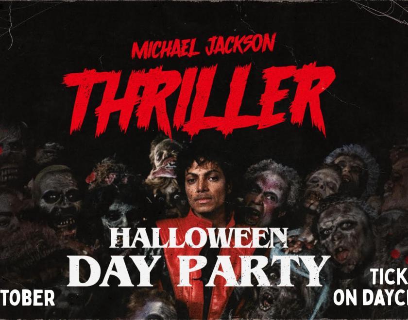 Image of Michael Jackson with Thriller written over his head.