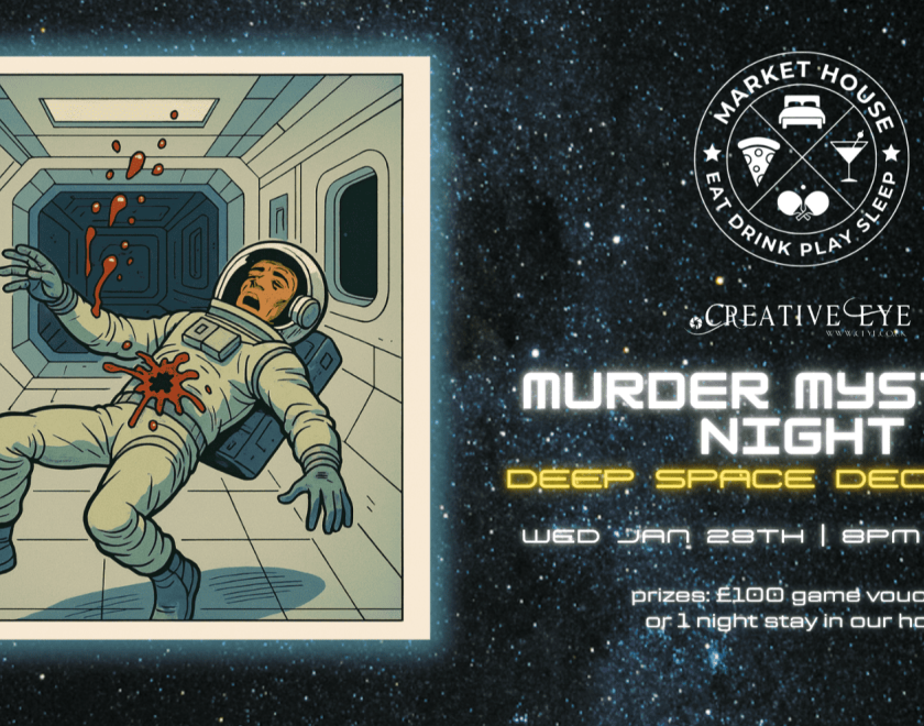 Space man floating with a shot wound in his chest