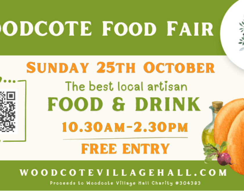 Poster for Woodcote Food Fair with an image of a pumpkin