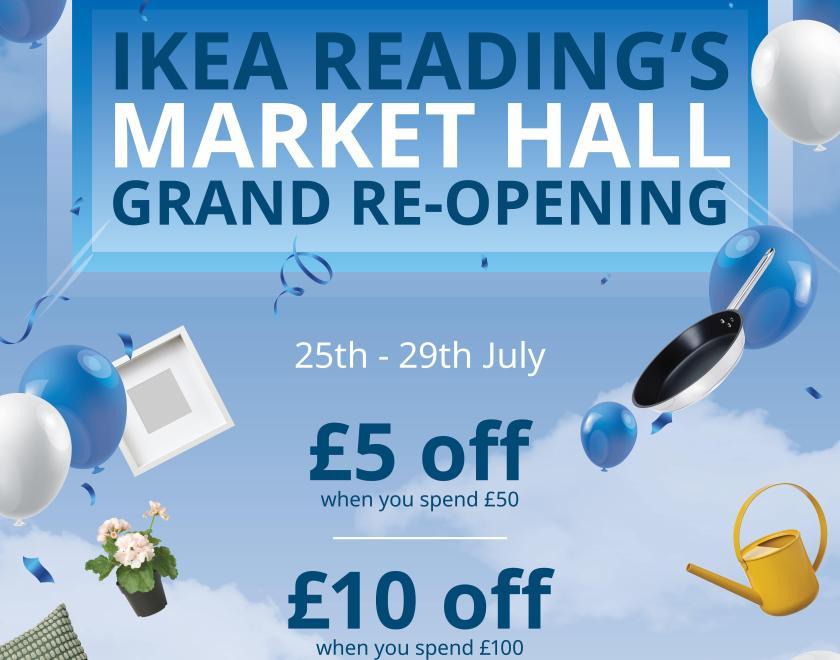 IKEA Reading Markethall reopening offer and celebration weekend poster