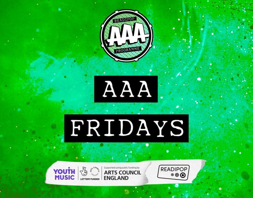 Green background, Readipop logo and text reading "AAA Fridays"