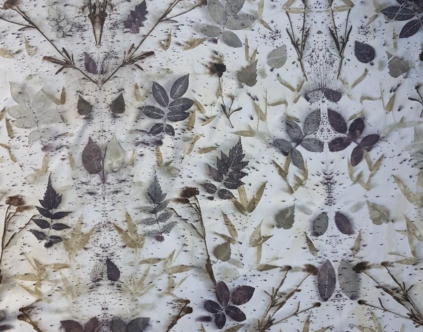 Botanically printed leaves on recycled cotton