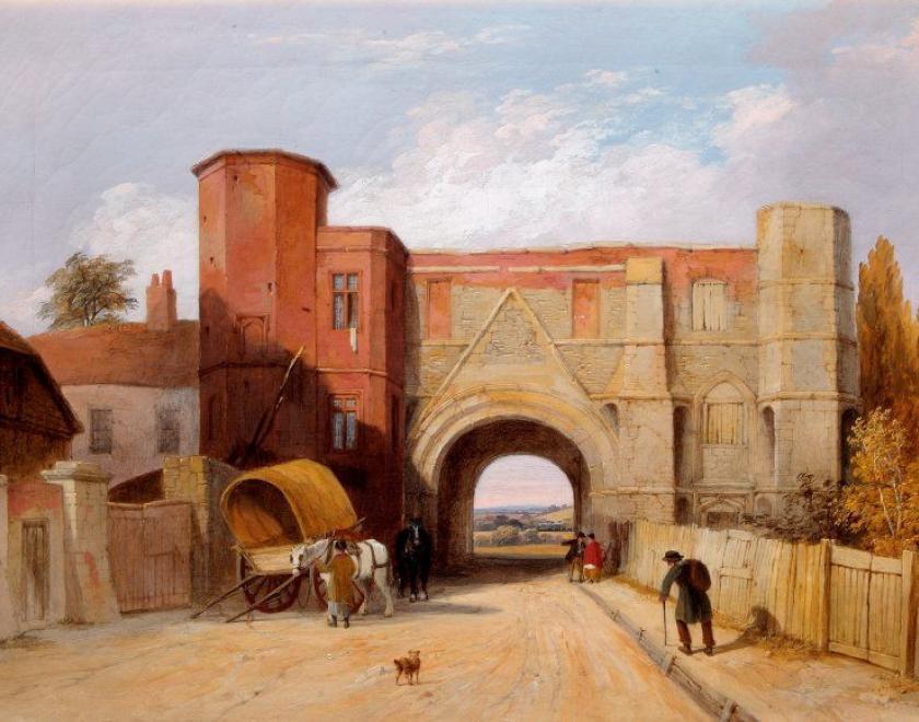 19th century painting of Reading Abbey Gateway