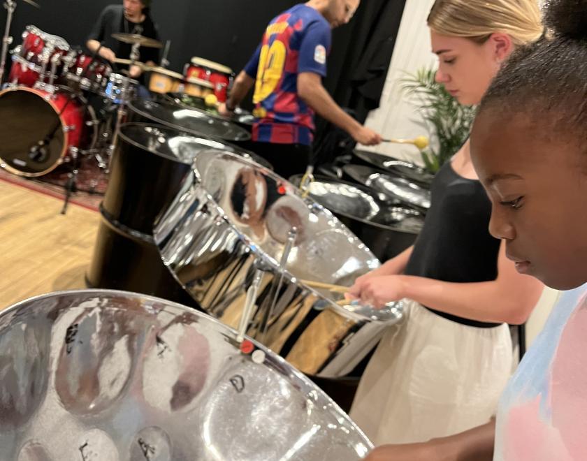 RASPO Steel Band beginners playing steel pan 