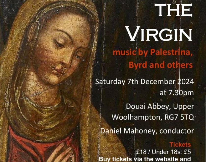 A poster giving details of the concert, featuring a 16th century image of the Virgin Mary