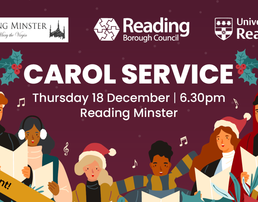 Poster featuring artwork of people wrapped up warm singing carols