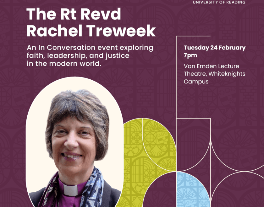 Headshot of The Rt Revd Rachel Treweek against a purple background