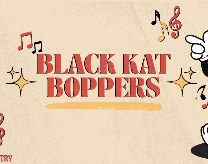 Black Kat Boppers with cartoon image of cat. 21st August 8PM