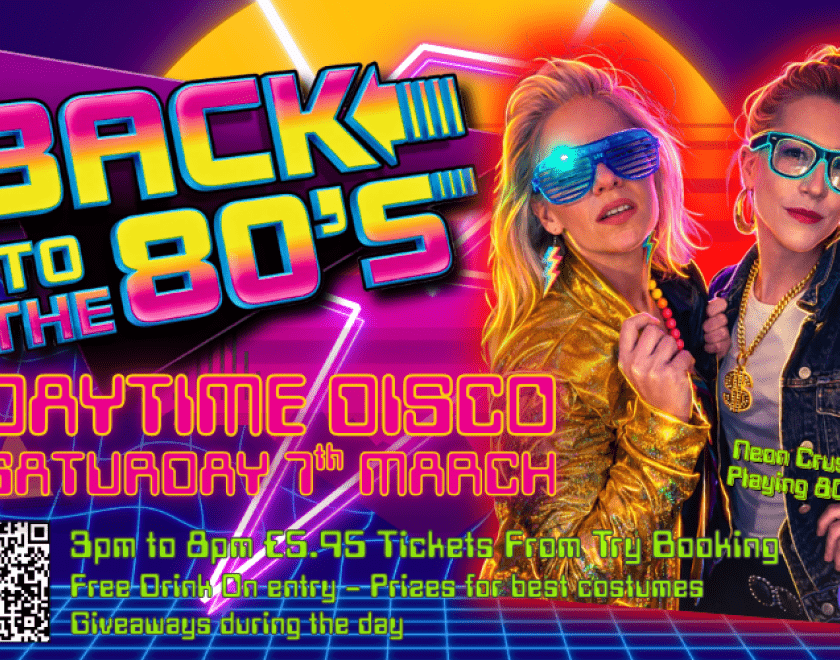 🎵 DJ duo 'Neon Crush' take you 'Back To The 80s' with a daytime disco that will get you footloose and walking like an Egyptian! Classic floorfillers from the decade will give you electric dreams and make vou hungry like the wolf. 🎵  💜 The Purple Turtle will transform into Club Tropicana where, yes, the first drink is free! 🍻  💃Dance to five hours of ghostbustin', jam pumpin', crowd stompin' 80s bangers - delivered by two girls who will transform Reading into Funky Town. 🕺  ⭐️ Price includes free drink