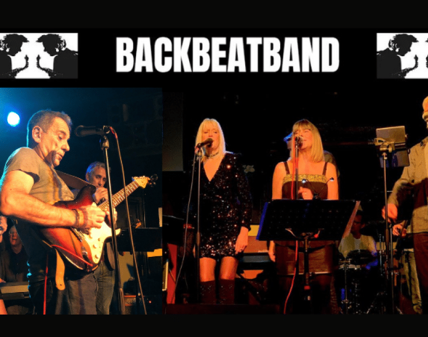 Montage of images of band members on stage