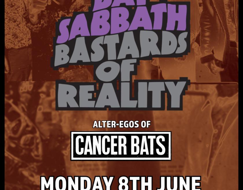 Bat Sabbath (Cancer Bats playing Black Sabbath) gig poster - mon 8 June at the facebar - Reading