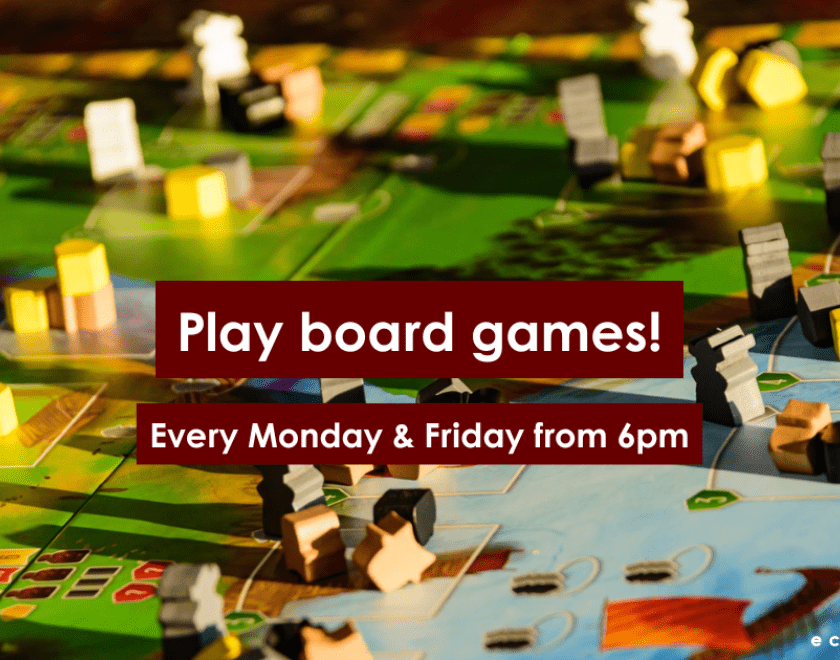 board game background with text 'play board games every monday and friday