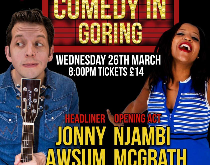 A picture of the poster for the comedy night