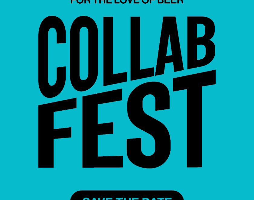 Blue background with black text advertising Collabfest.
