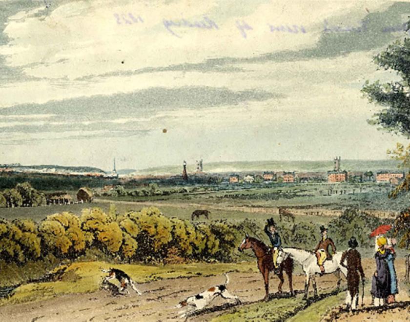 View from top Red Lane of Redlands Road c1823 WH Timms engraving