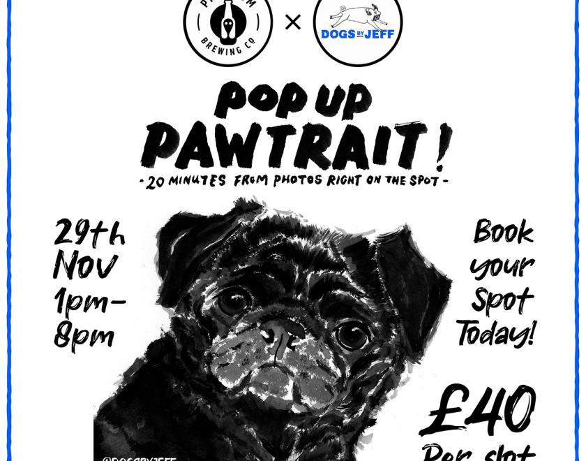 event poster featuring a painted image of a pug