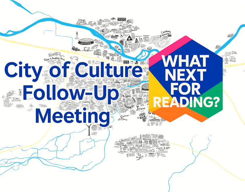 "City of Culture Follow-Up Meeting" over an illustrated map of Reading
