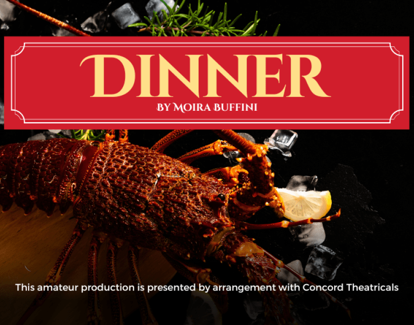 A lobster with lemon in the background. The title of the show is on a red rectangle