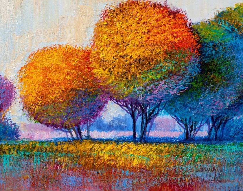 Colourful painted trees