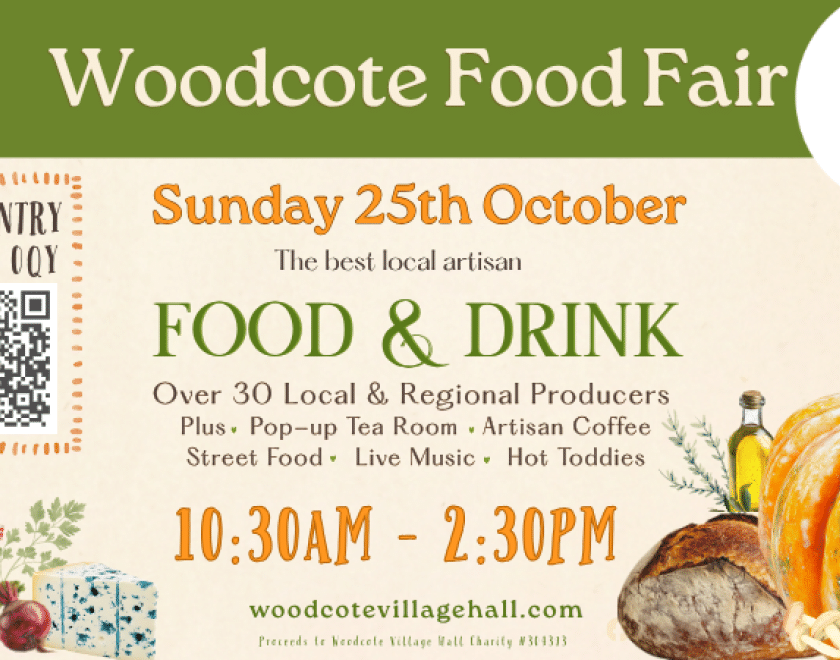 Poster for Woodcote Food Fair with an image of a pumpkin